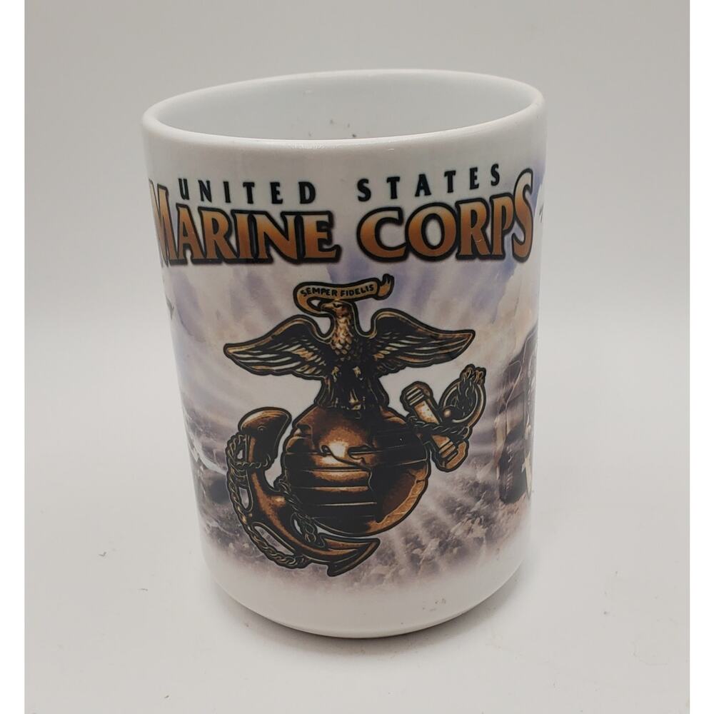 United States Marine Corps Coffee Mug - USMC Harrier Jet Combat Scene Patriotic